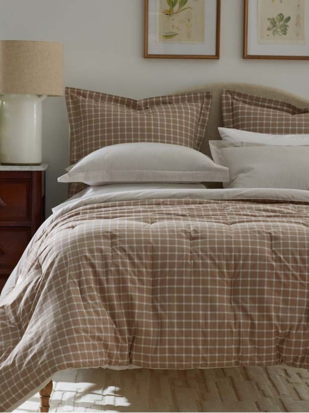 NWT Company Store Windowpane Percale Comforter Queen Taupe